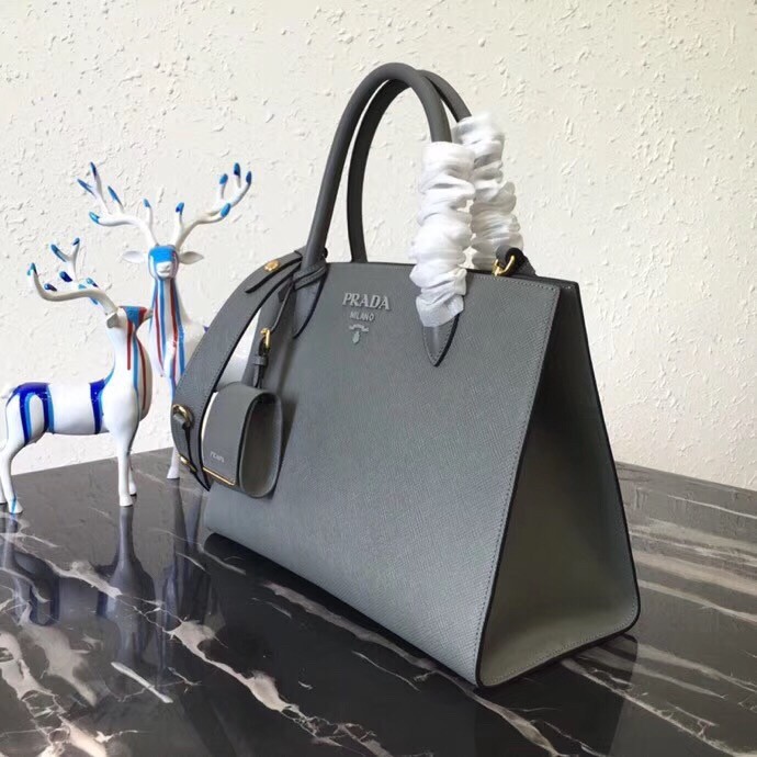 Pra*a large monochrome bag in grey saffiano leather