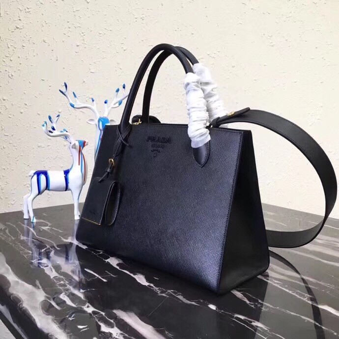 Pra*a large monochrome bag in black saffiano leather