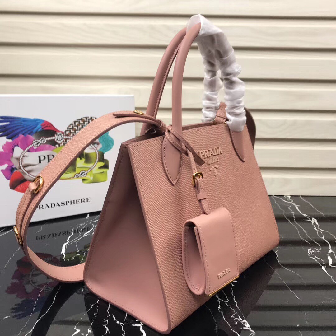 Pra*a large monochrome bag in nude saffiano leather