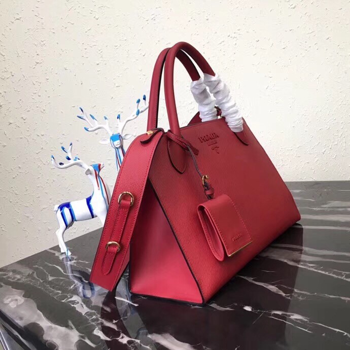 Pra*a large monochrome bag in red saffiano leather