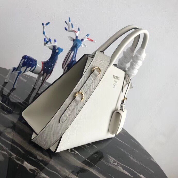 Pra*a large monochrome bag in white saffiano leather