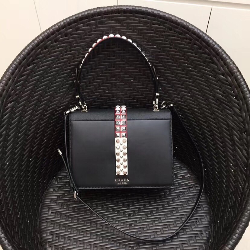 Pra*a elektra shoulder bag in black calfskin