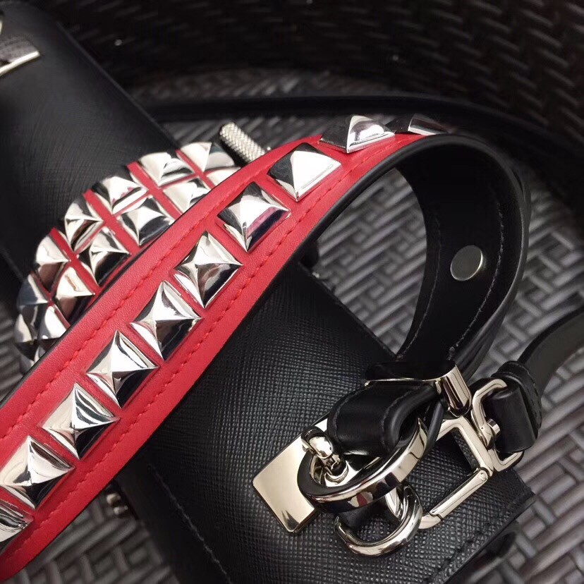 Pra*a elektra shoulder bag in black calfskin