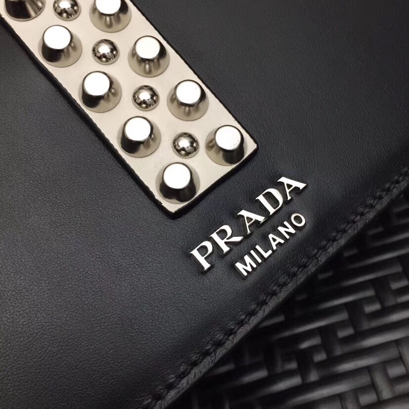 Pra*a elektra shoulder bag in black calfskin