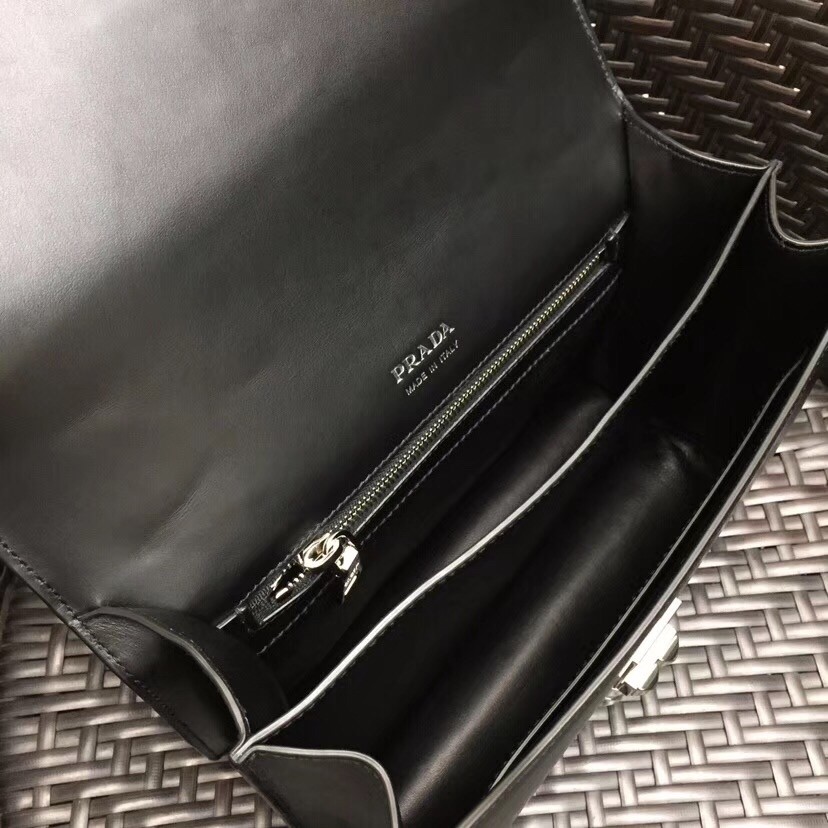 Pra*a elektra shoulder bag in black calfskin