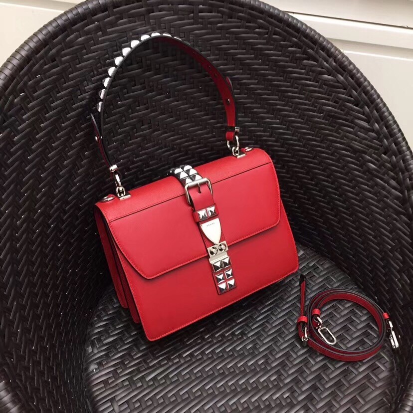 Pra*a elektra shoulder bag in red calfskin