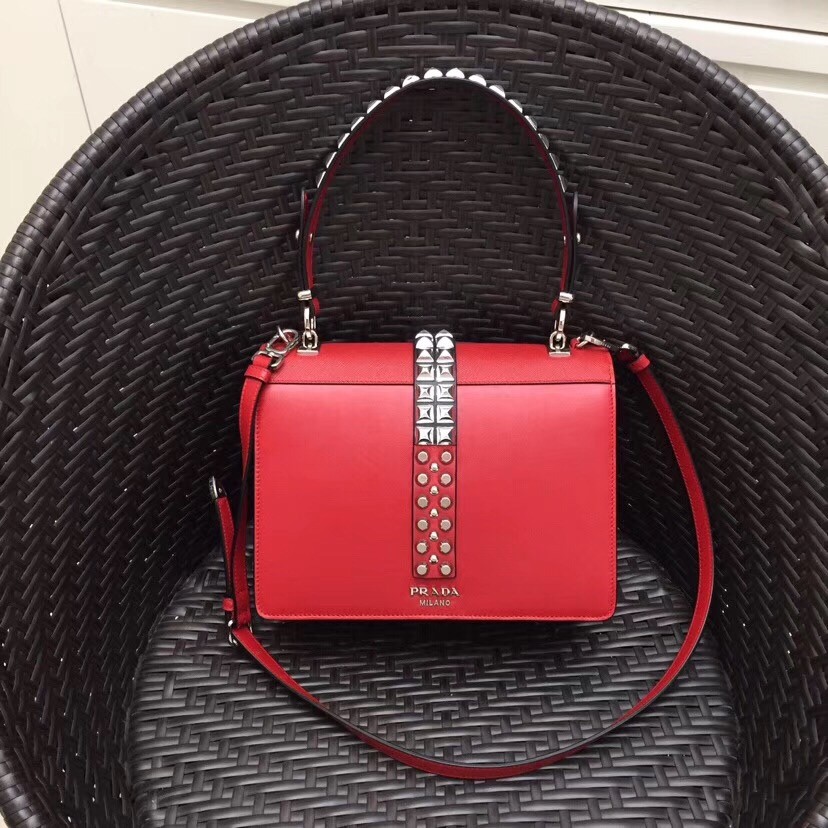 Pra*a elektra shoulder bag in red calfskin