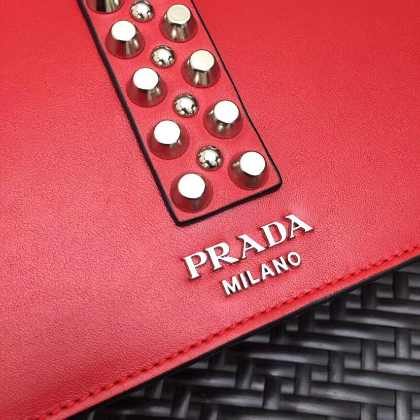 Pra*a elektra shoulder bag in red calfskin