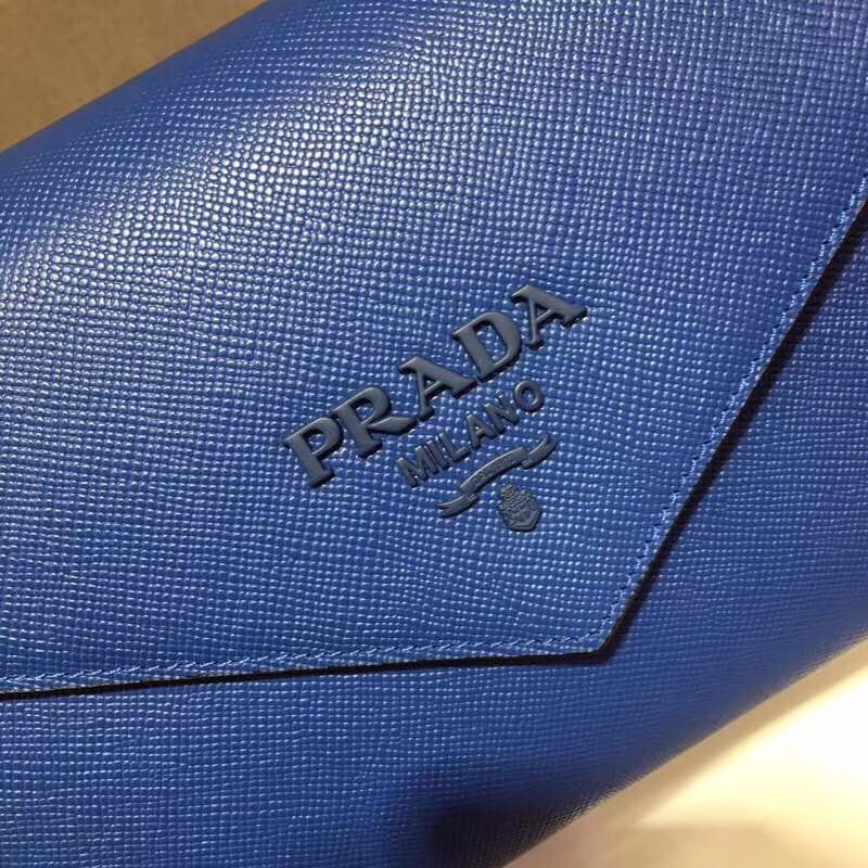Pra*a monochrome top handle bag in blue saffiano leather