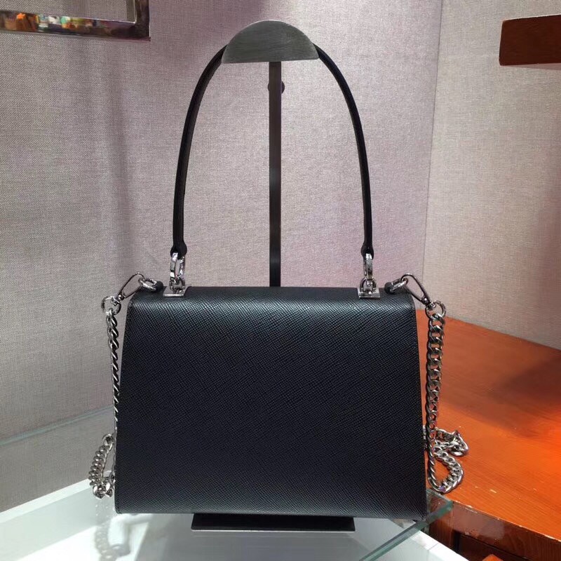 Pra*a monochrome top handle bag in black saffiano leather