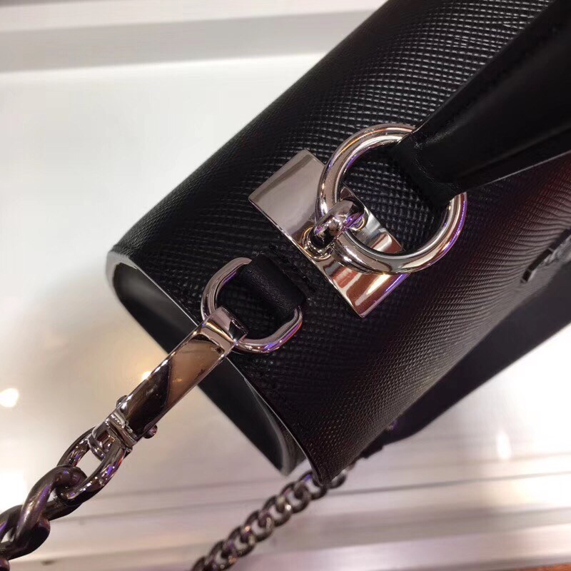 Pra*a monochrome top handle bag in black saffiano leather