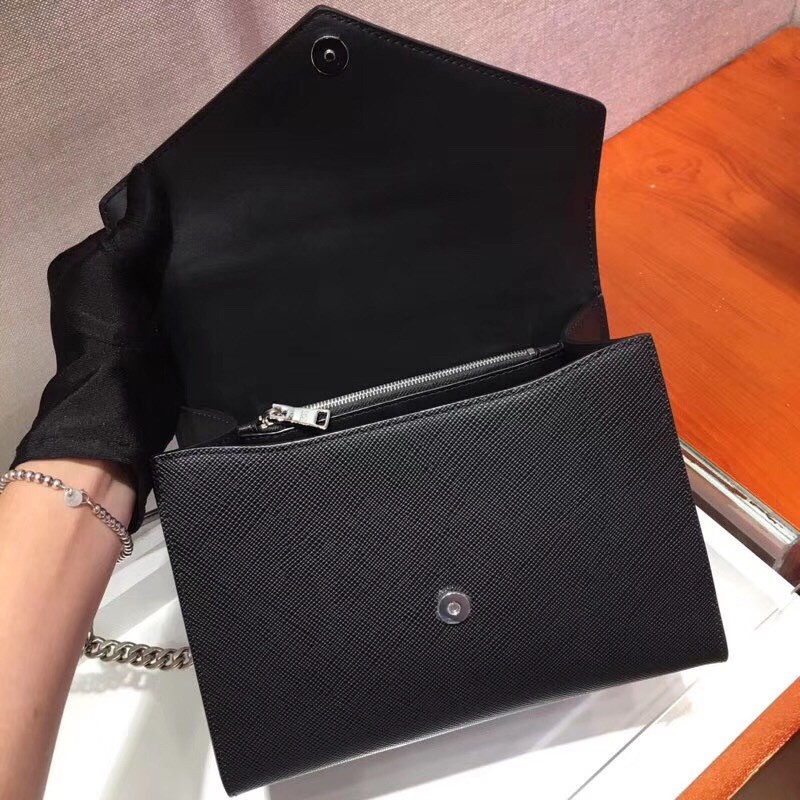 Pra*a monochrome top handle bag in black saffiano leather