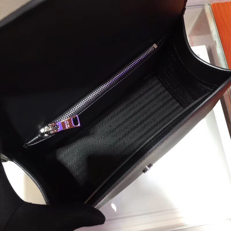 Pra*a monochrome top handle bag in black saffiano leather