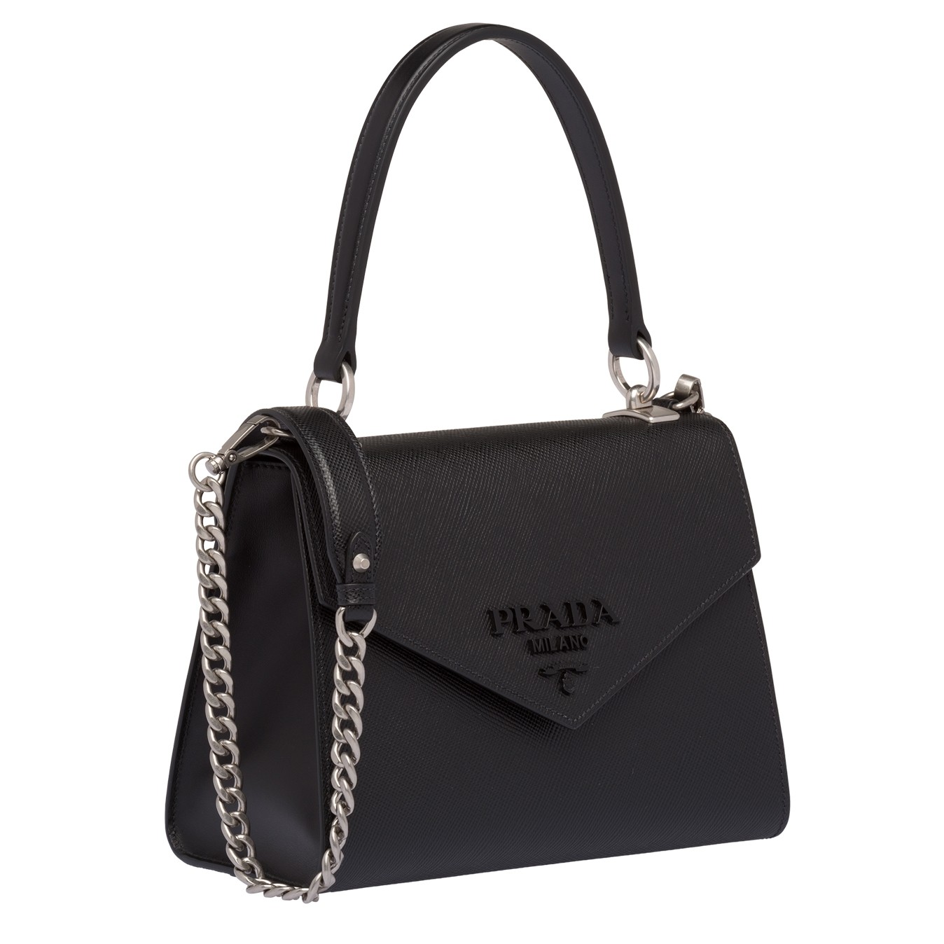Pra*a monochrome top handle bag in black saffiano leather
