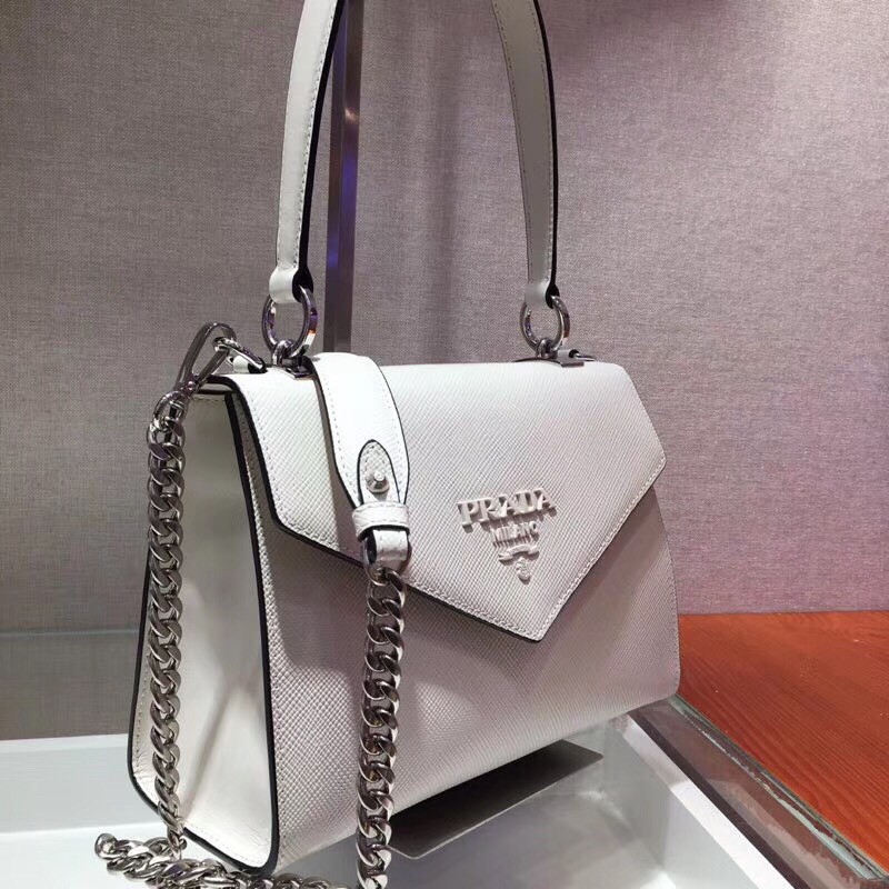 Pra*a monochrome top handle bag in white saffiano leather