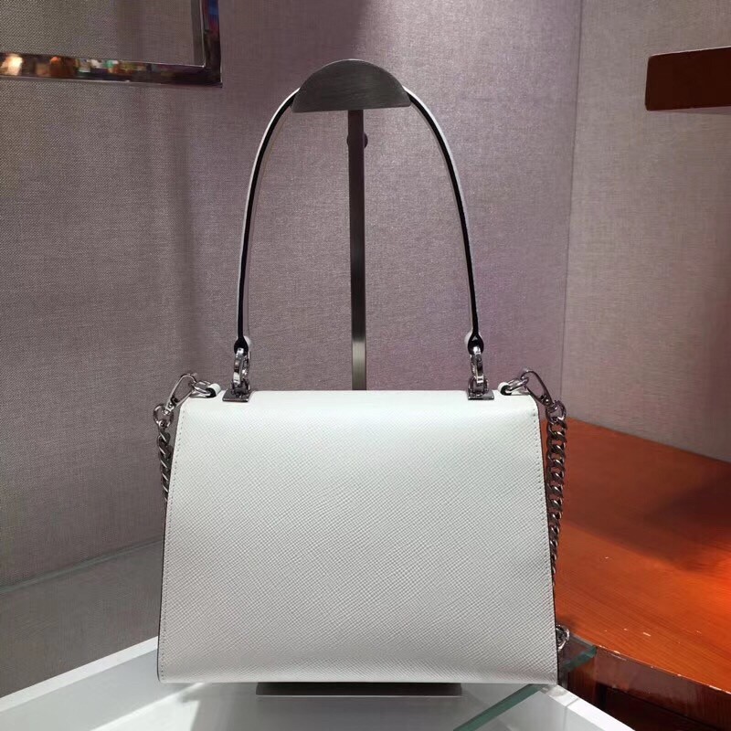 Pra*a monochrome top handle bag in white saffiano leather