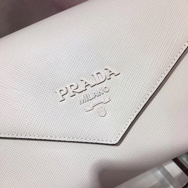 Pra*a monochrome top handle bag in white saffiano leather