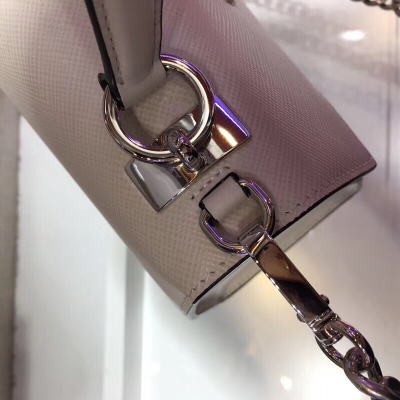 Pra*a monochrome top handle bag in white saffiano leather