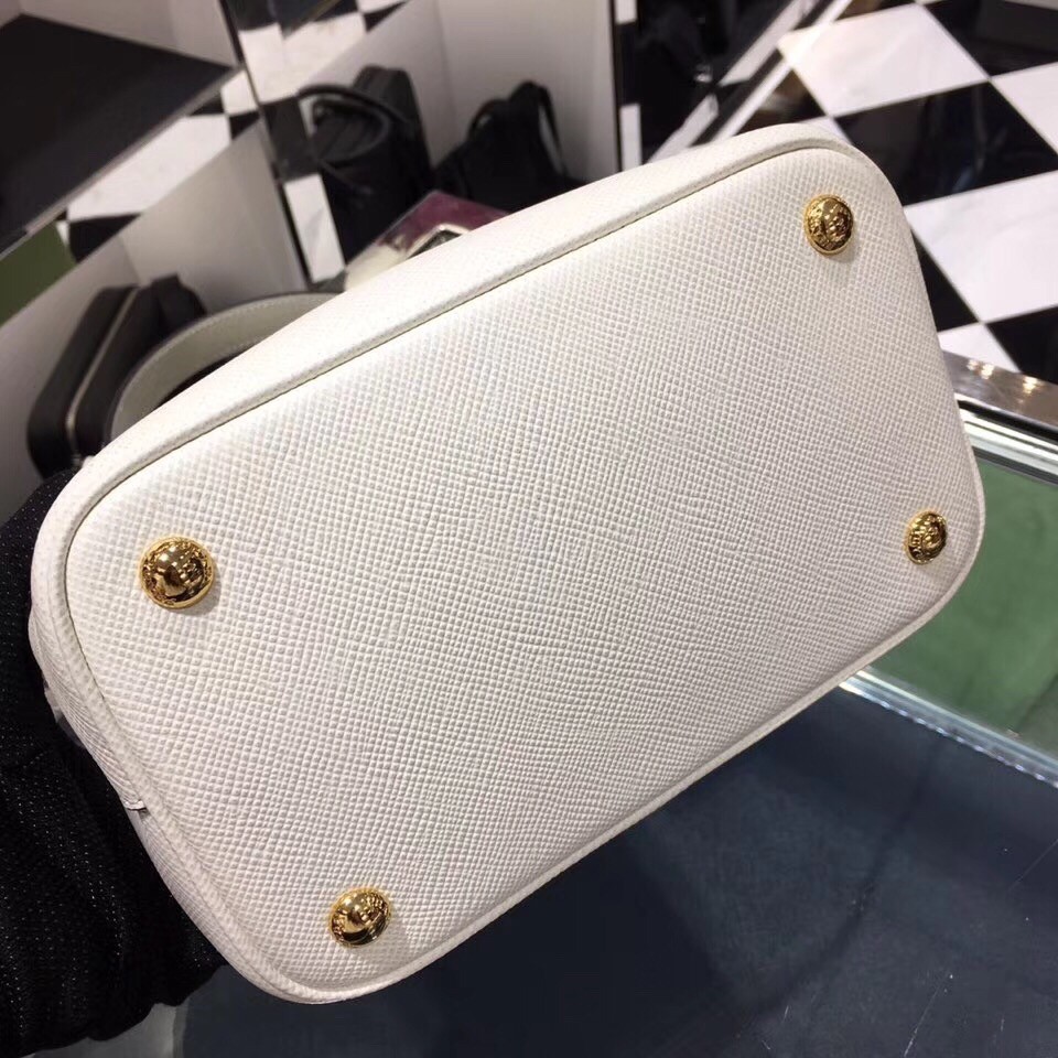 pra*a white saffiano N0*H south double medium bag