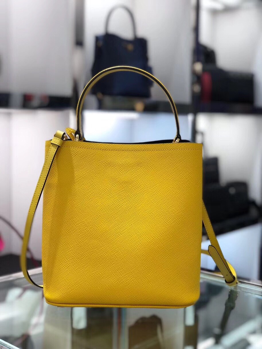 pra*a yellow saffiano N0*H south double medium bag