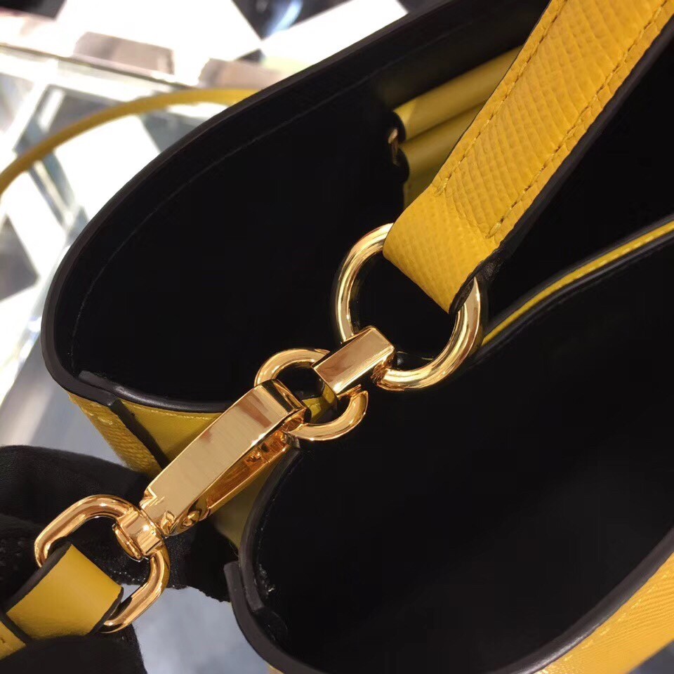 pra*a yellow saffiano N0*H south double medium bag