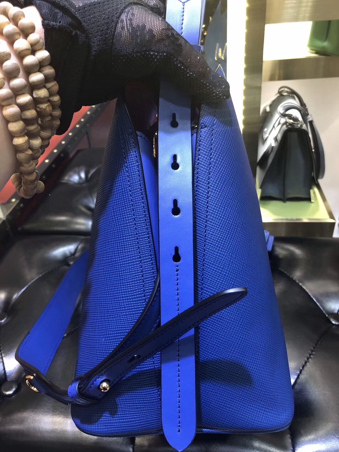 Pra*a matinee tote bag in blue saffiano leather