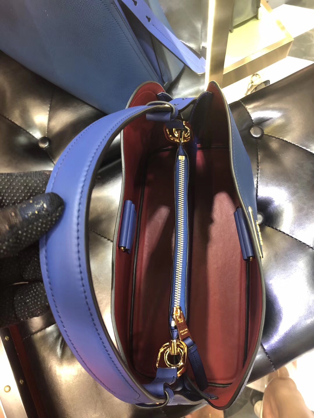 Pra*a matinee tote bag in blue saffiano leather
