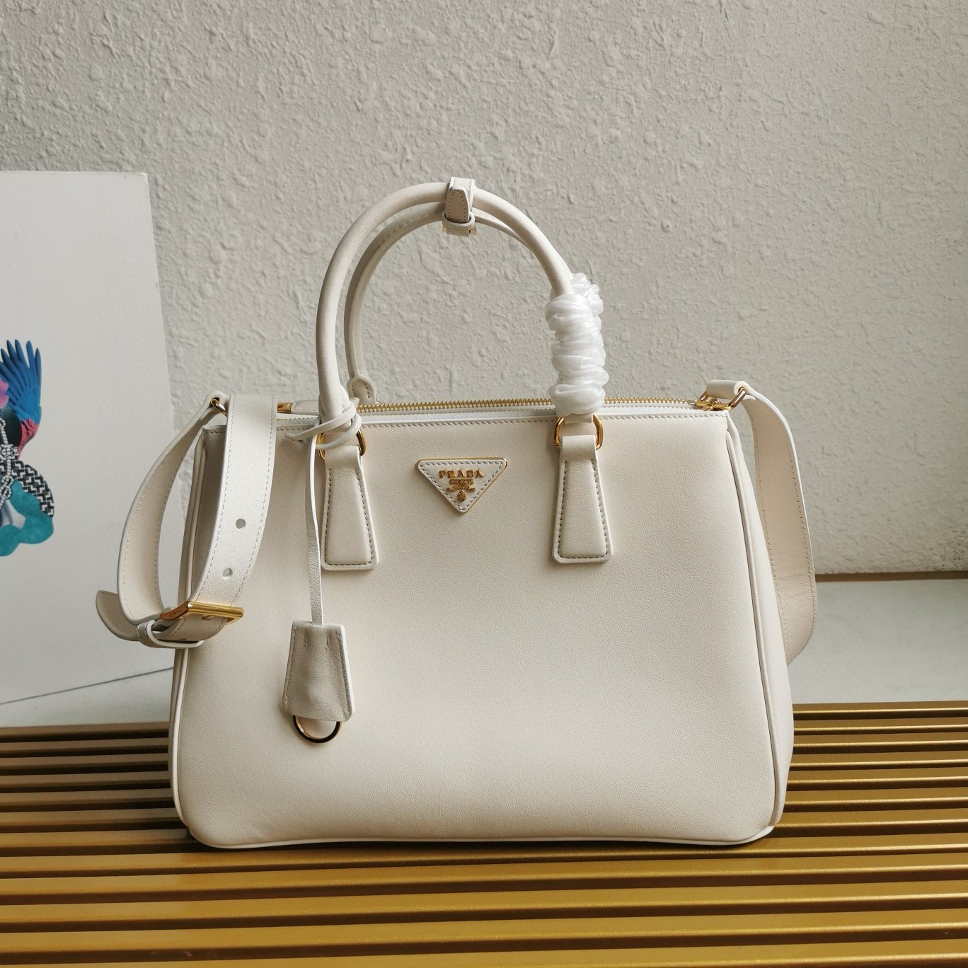 Pra*a galleria large tote bag in white calfskin