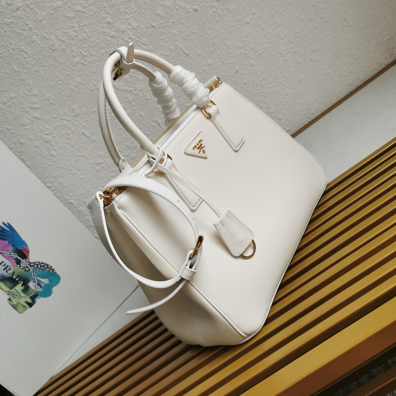 Pra*a galleria large tote bag in white calfskin