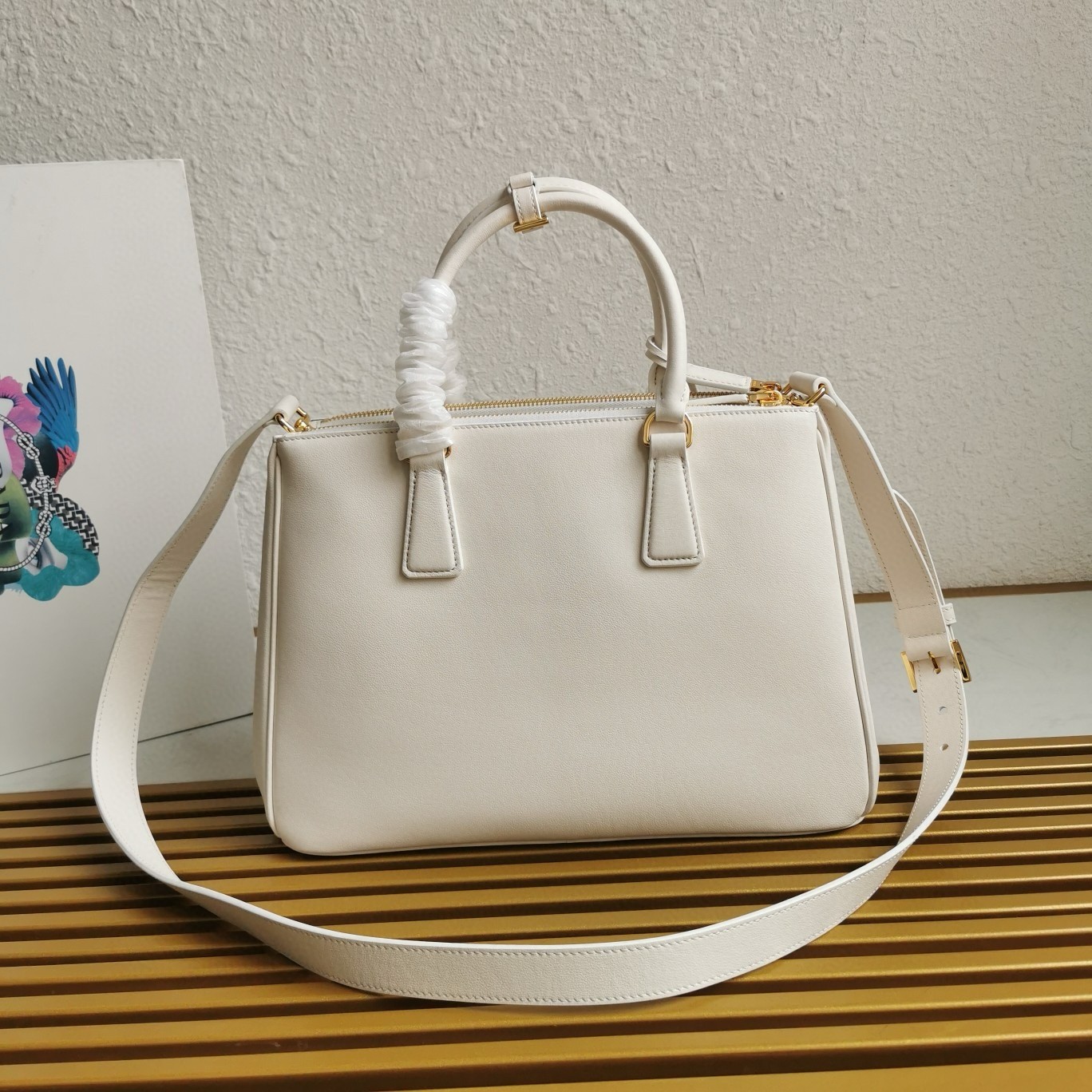 Pra*a galleria large tote bag in white calfskin