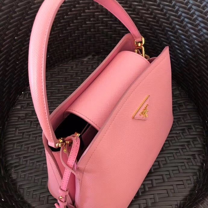 Pra*a matinee mini bag in pink saffiano leather