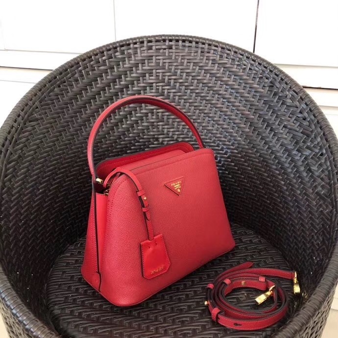 Pra*a matinee mini bag in red saffiano leather