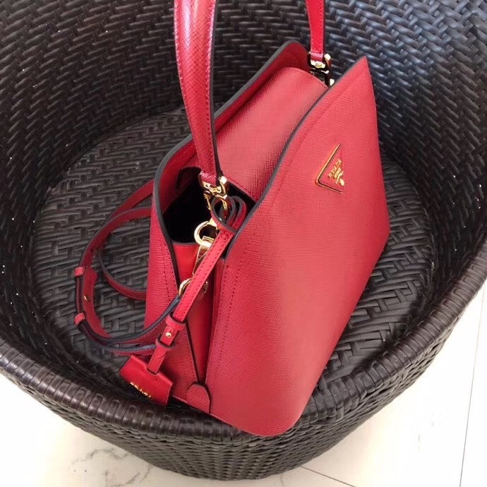 Pra*a matinee mini bag in red saffiano leather