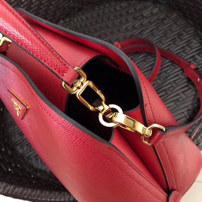 Pra*a matinee mini bag in red saffiano leather