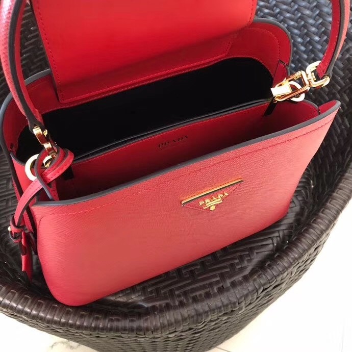 Pra*a matinee mini bag in red saffiano leather