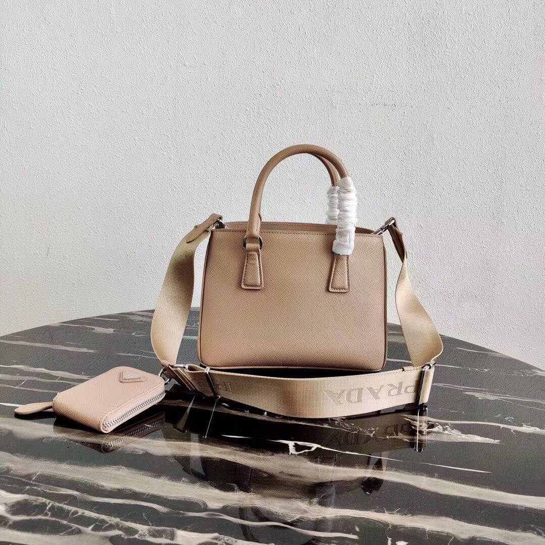 Pra*a galleria micro bag in beige saffiano leather