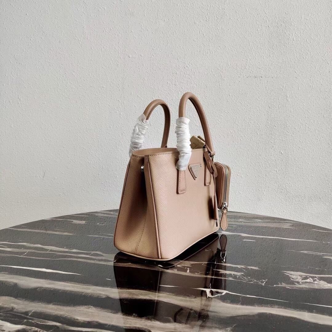 Pra*a galleria micro bag in beige saffiano leather