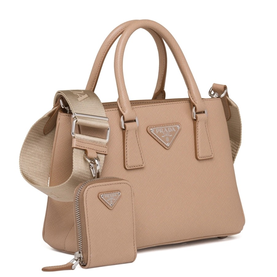 Pra*a galleria micro bag in beige saffiano leather