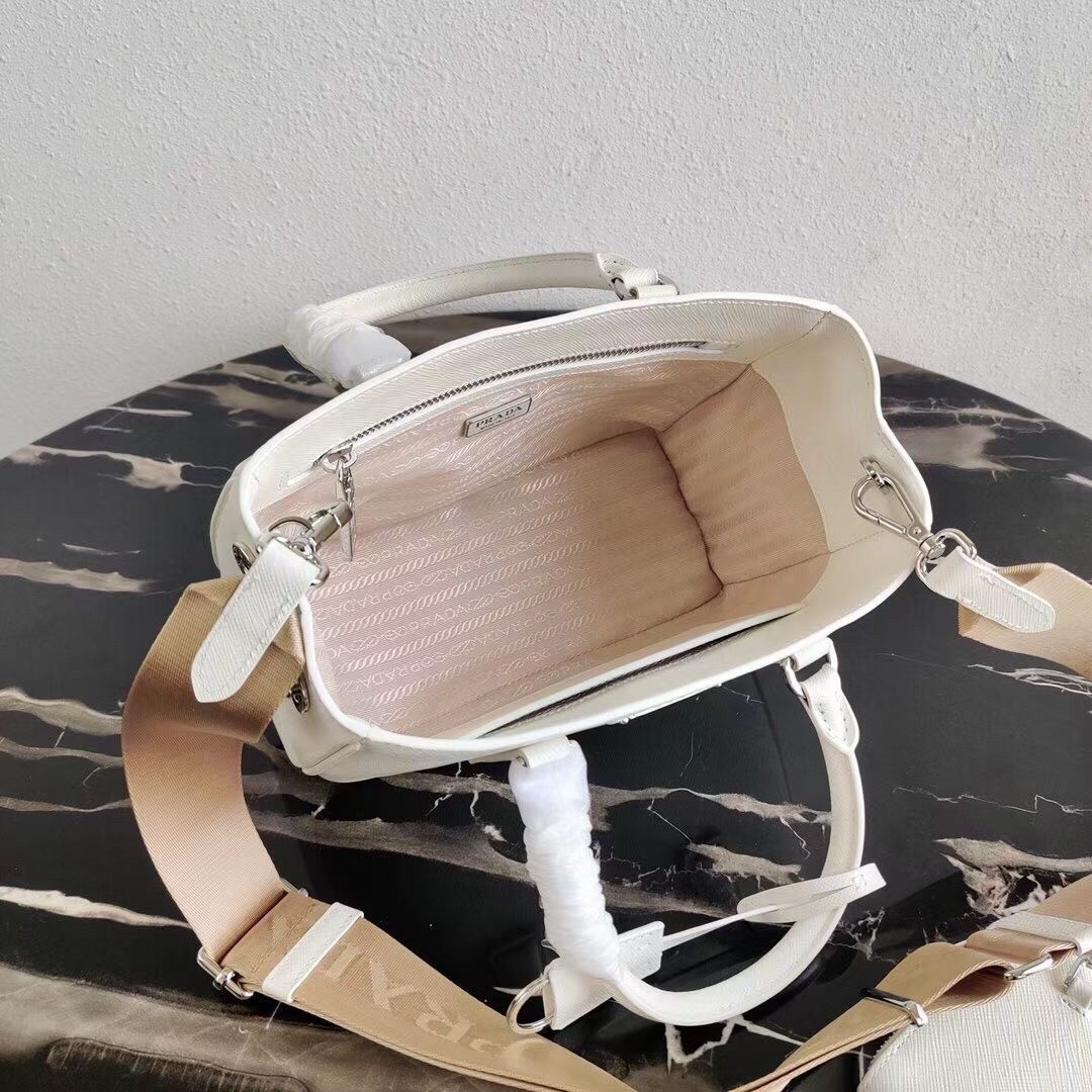 Pra*a galleria micro bag in white saffiano leather