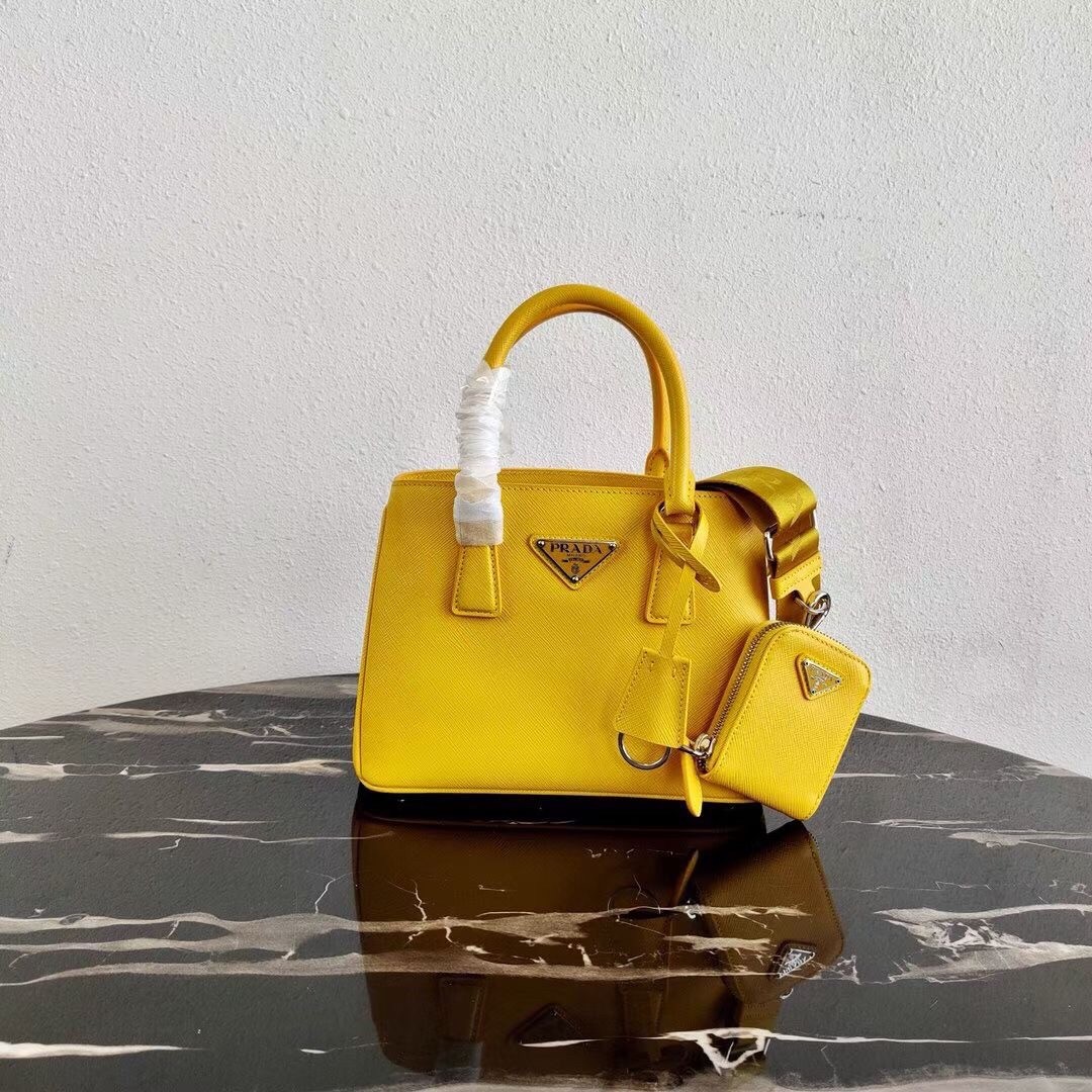 Pra*a galleria micro bag in yellow saffiano leather