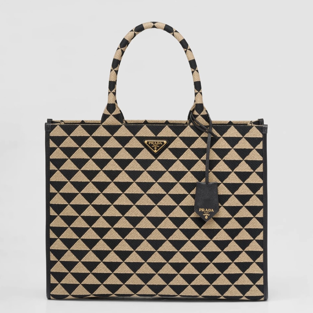 Pra*a symbole large bag in black/beige jjacquard fabric