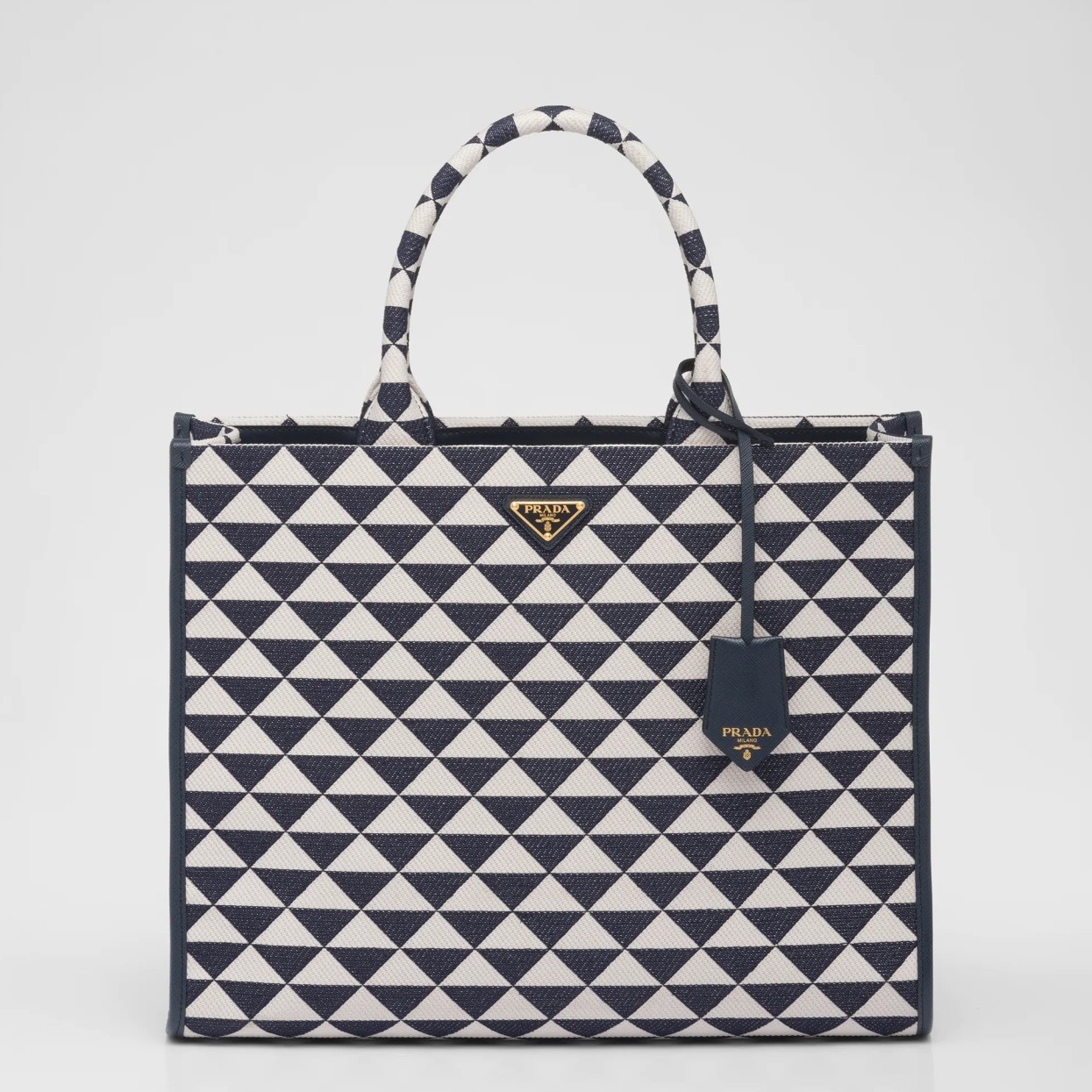 Pra*a symbole large bag in white/blue jjacquard fabric