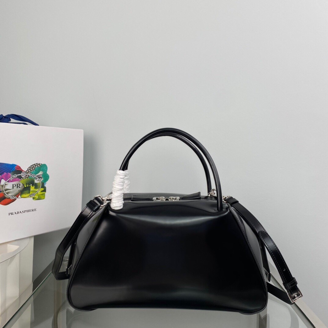 pra*a S*pernova medium handbag in black brushed leather
