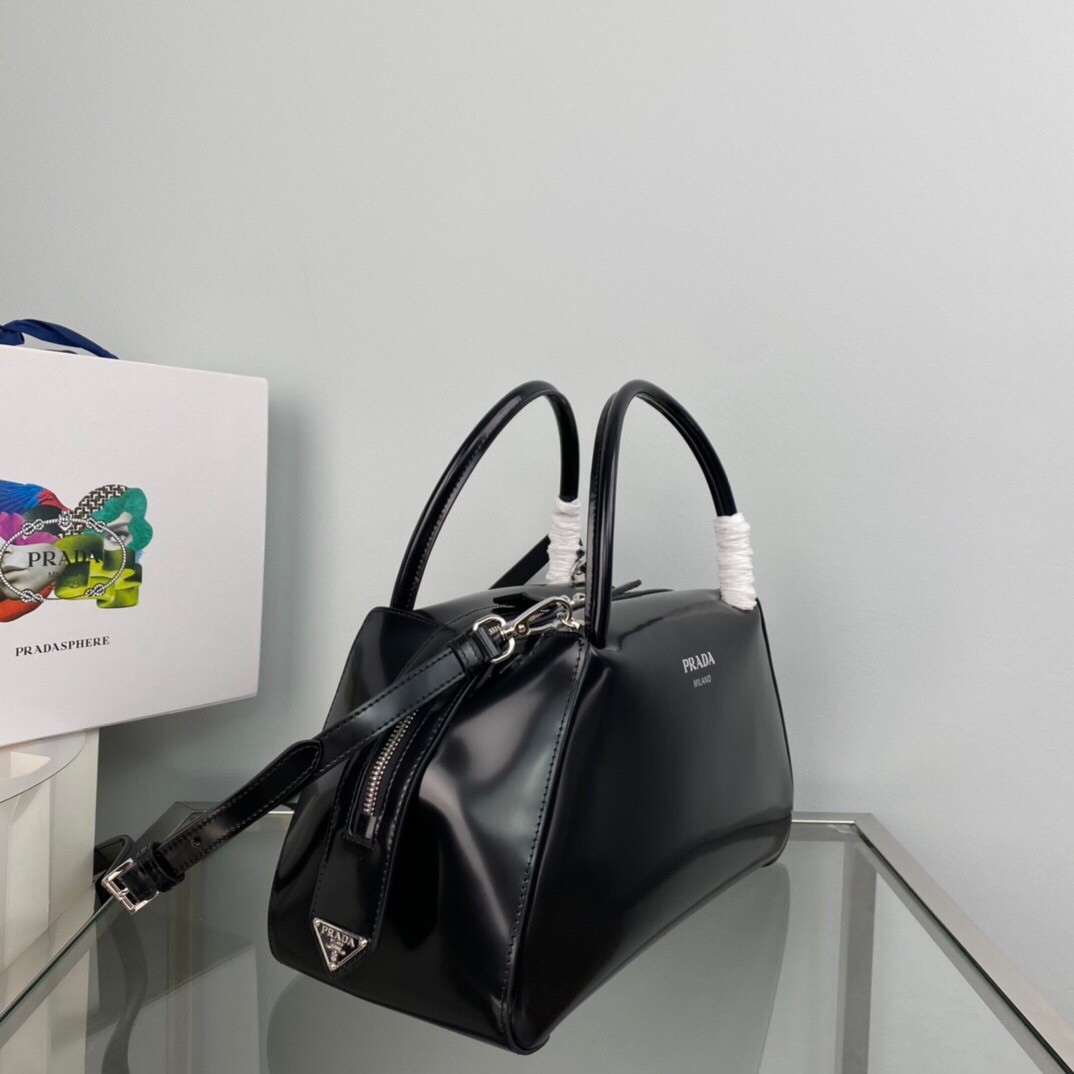 pra*a S*pernova medium handbag in black brushed leather