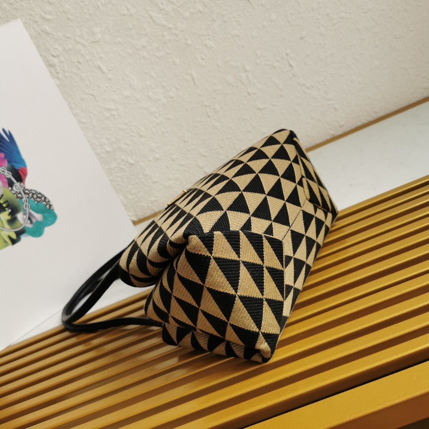pra*a S*pernova small shoulder bag in black/beige fabric