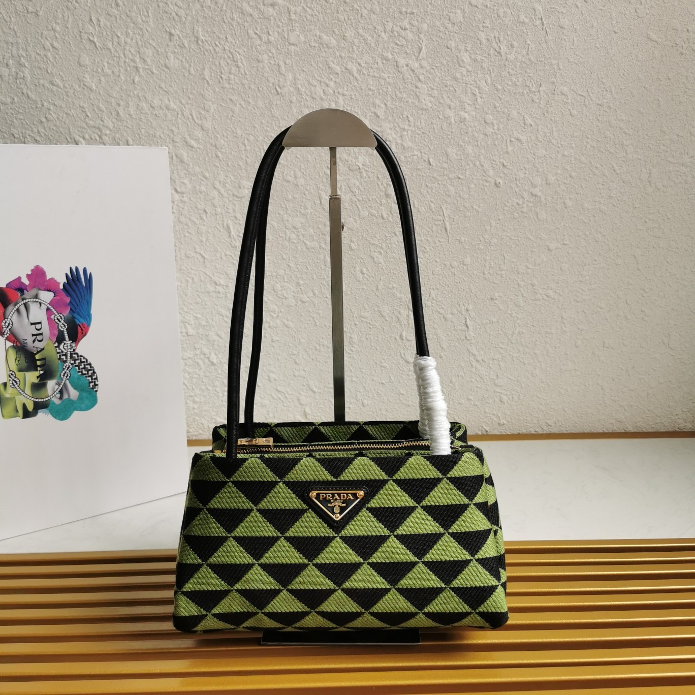 pra*a S*pernova small shoulder bag in black/green fabric