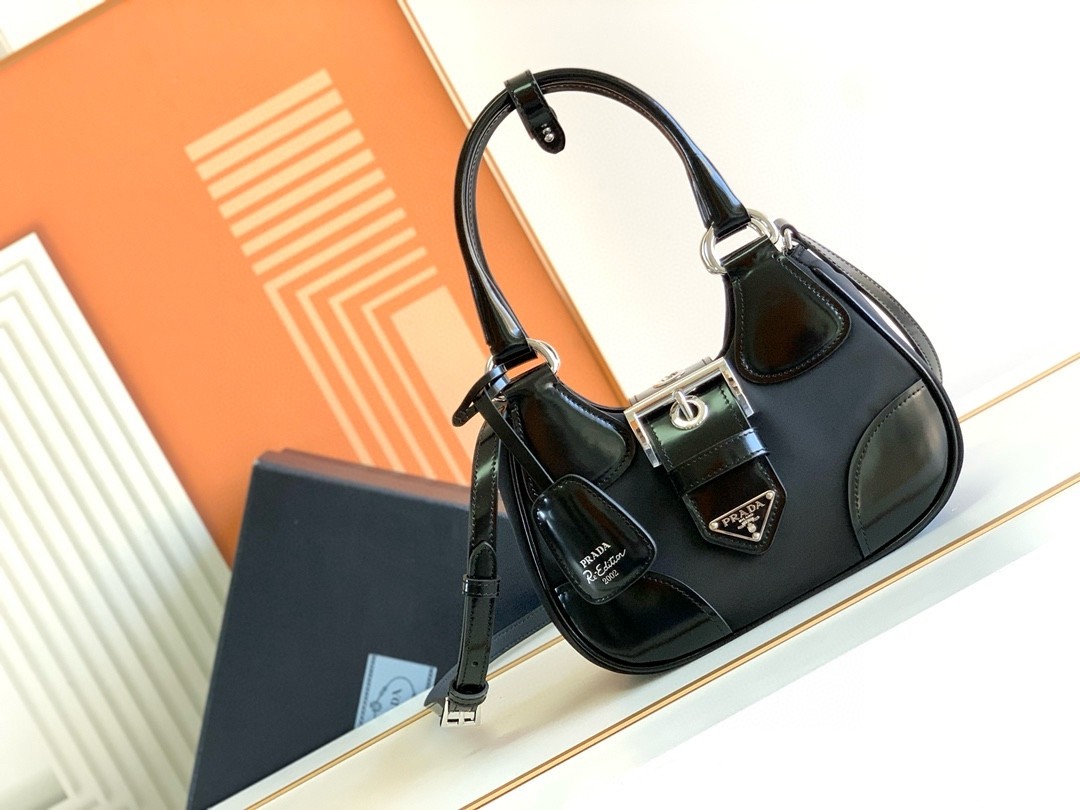 Pra*a moon bag in black padded nappa leather