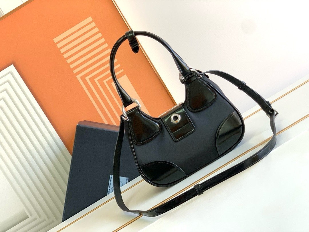 Pra*a moon bag in black padded nappa leather