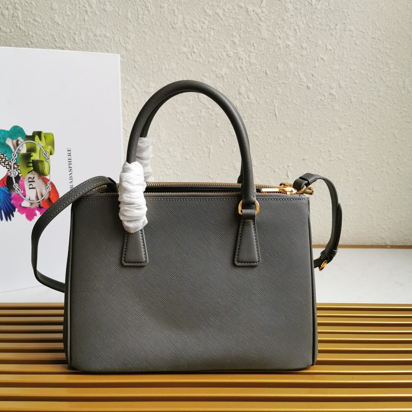 Pra*a small galleria bag in grey saffiano leather