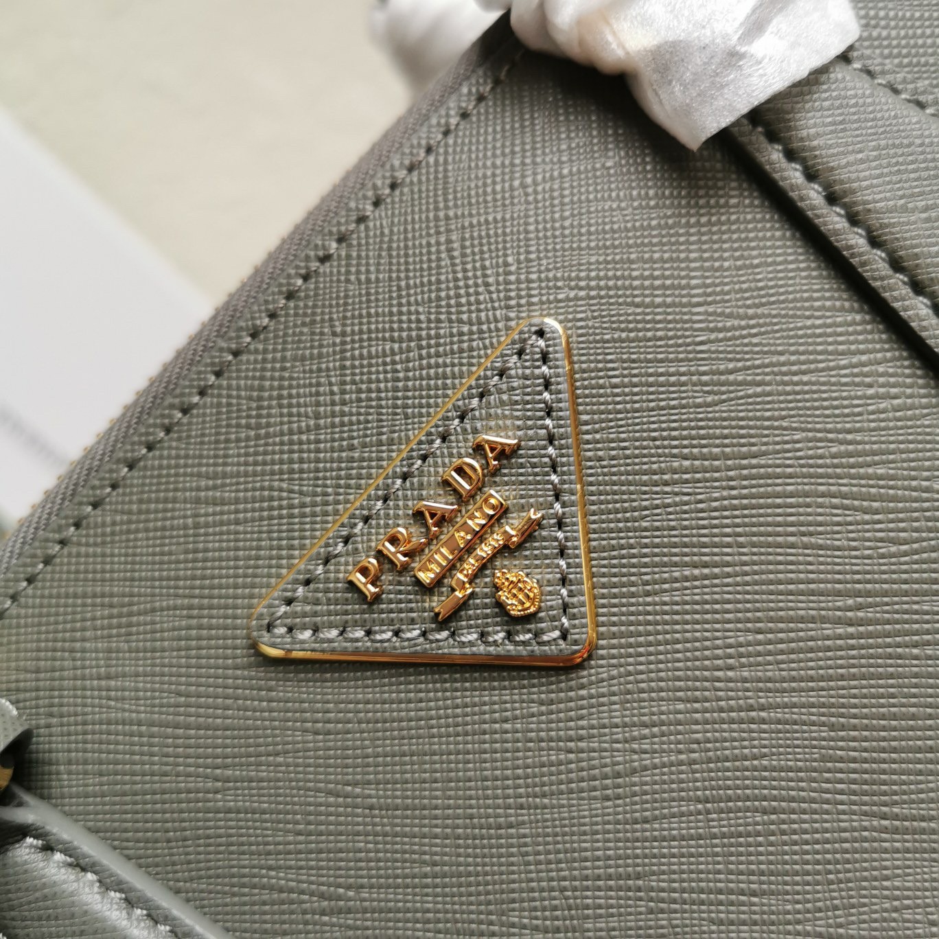 Pra*a small galleria bag in grey saffiano leather